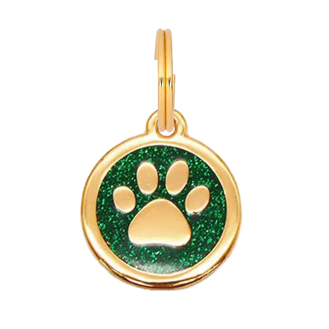 Round Glitter Paw Dog Tag - Green