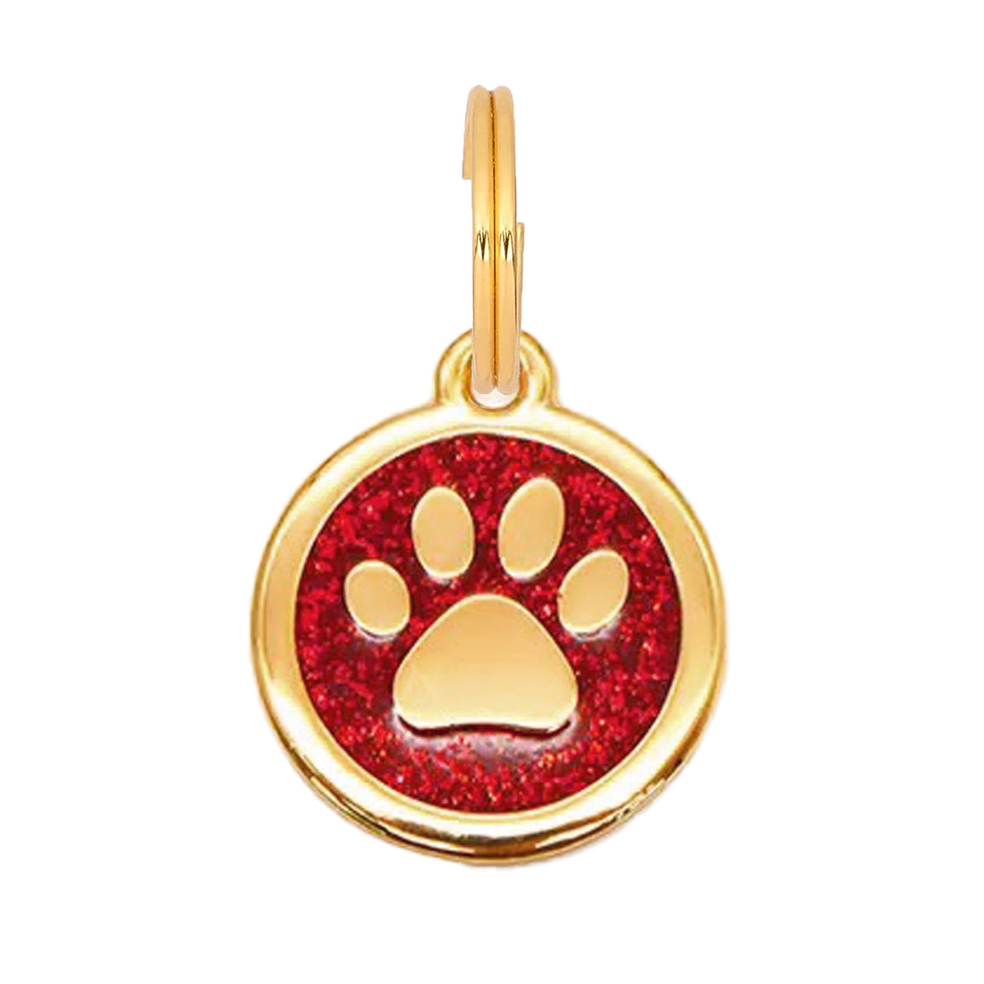 Round Glitter Paw Dog Tag - Red