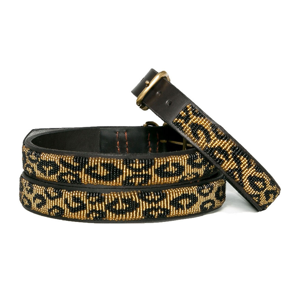 Hundehalsband mit Perlen - Leopard