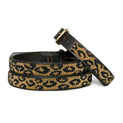 Hundehalsband mit Perlen - Leopard