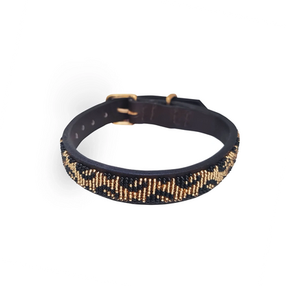 Hundehalsband mit Perlen - Leopard