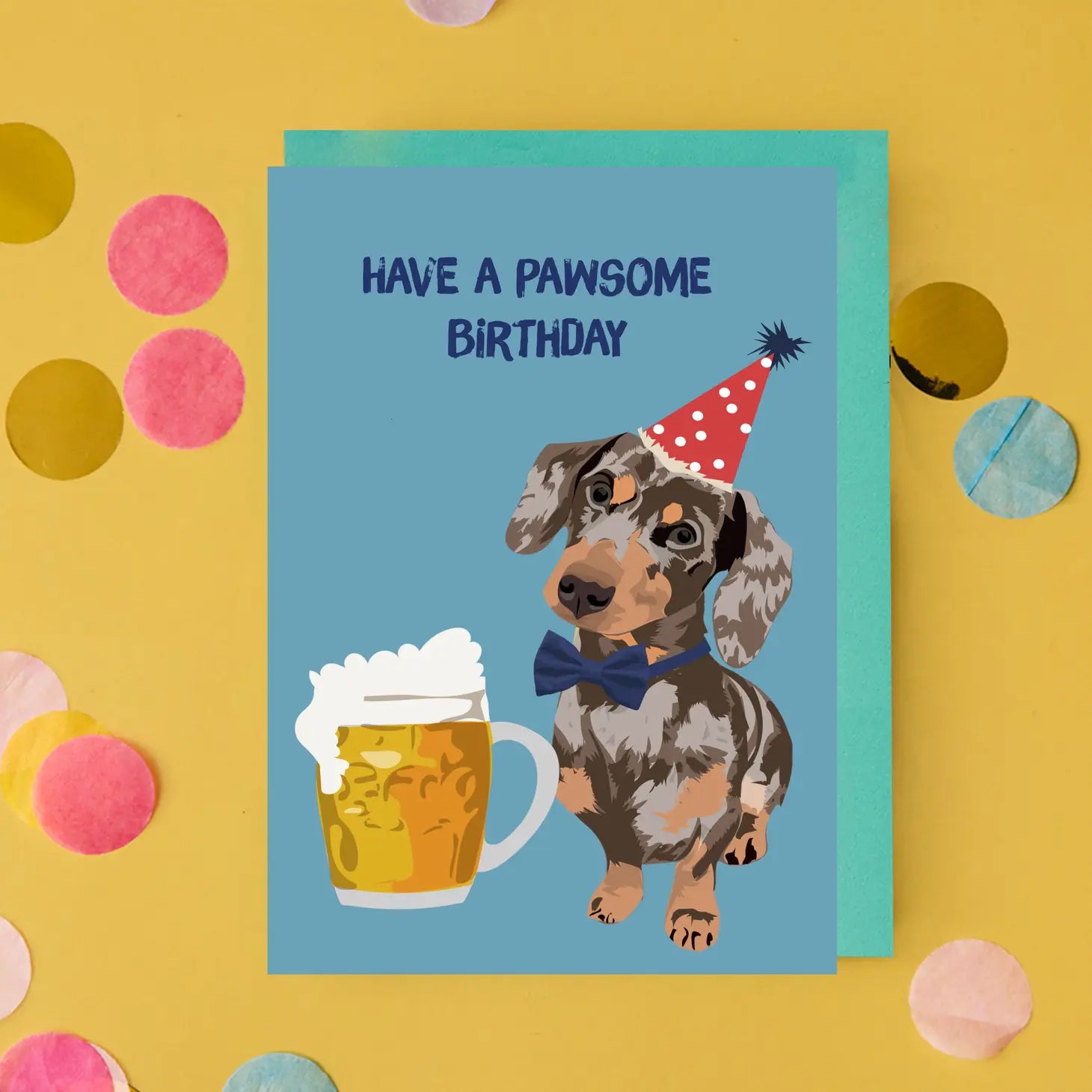 Tarjeta de cumpleaños con salchicha para perro