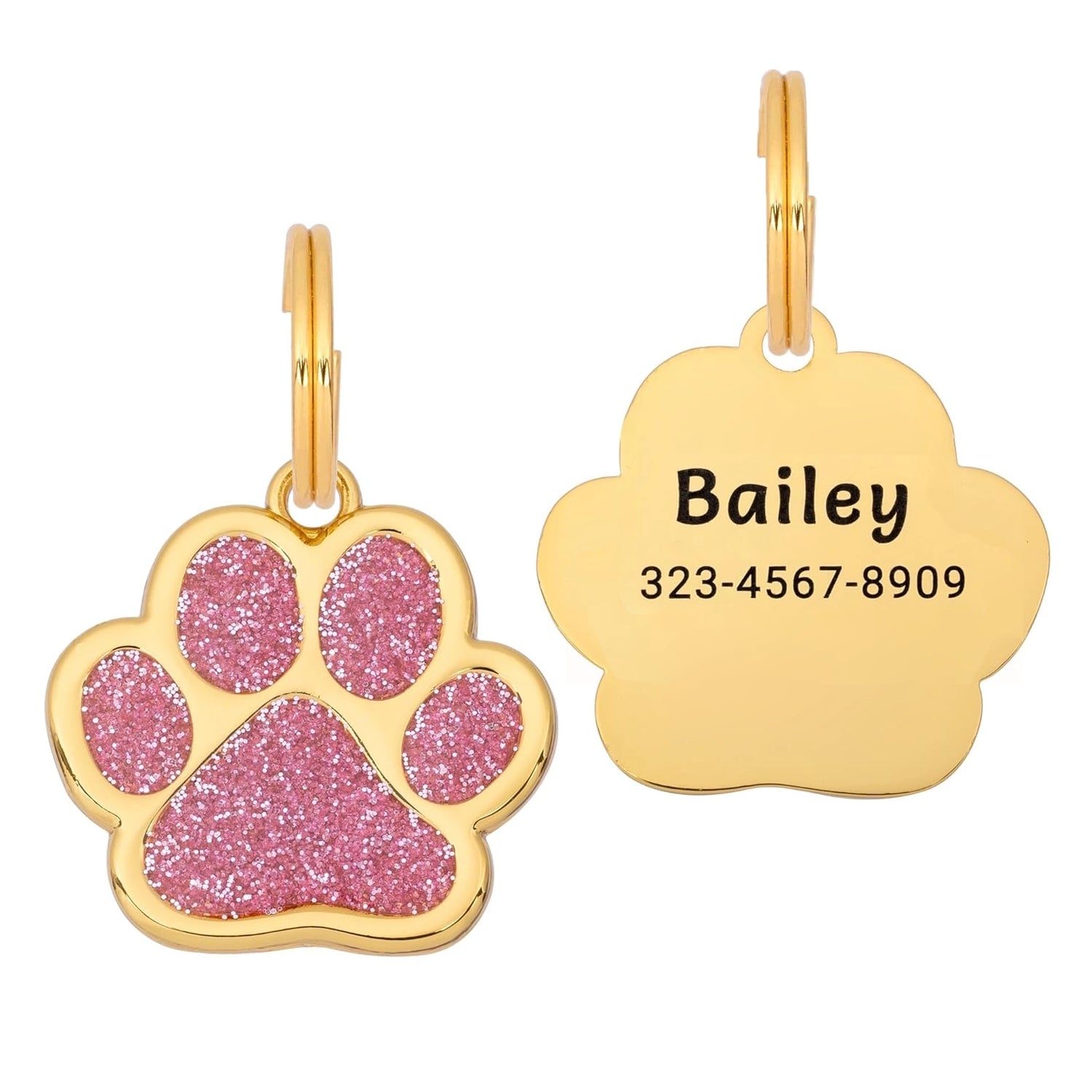 Etiqueta para perro Glitter Paw - Rosa