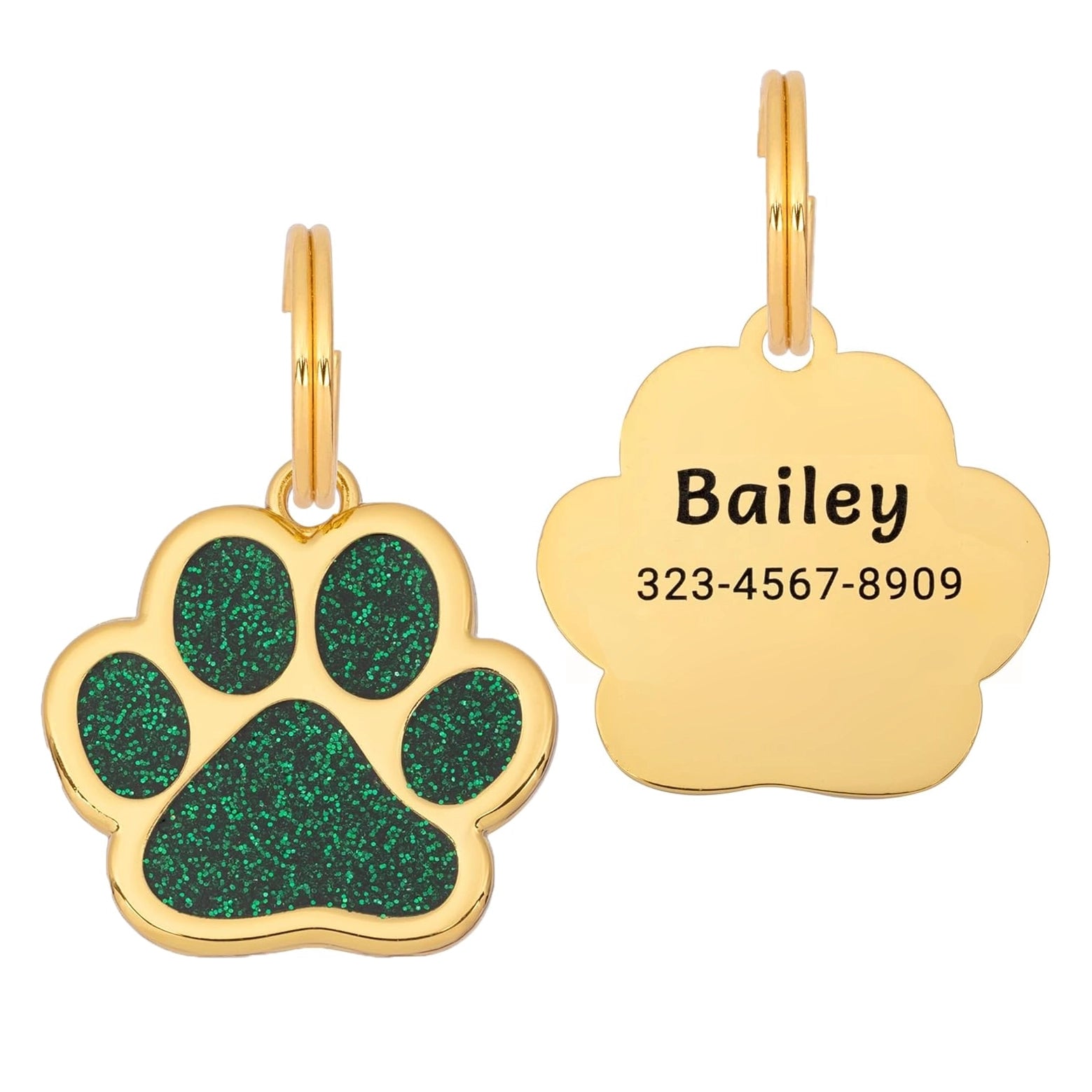 Etiqueta para perro Glitter Paw - Verde