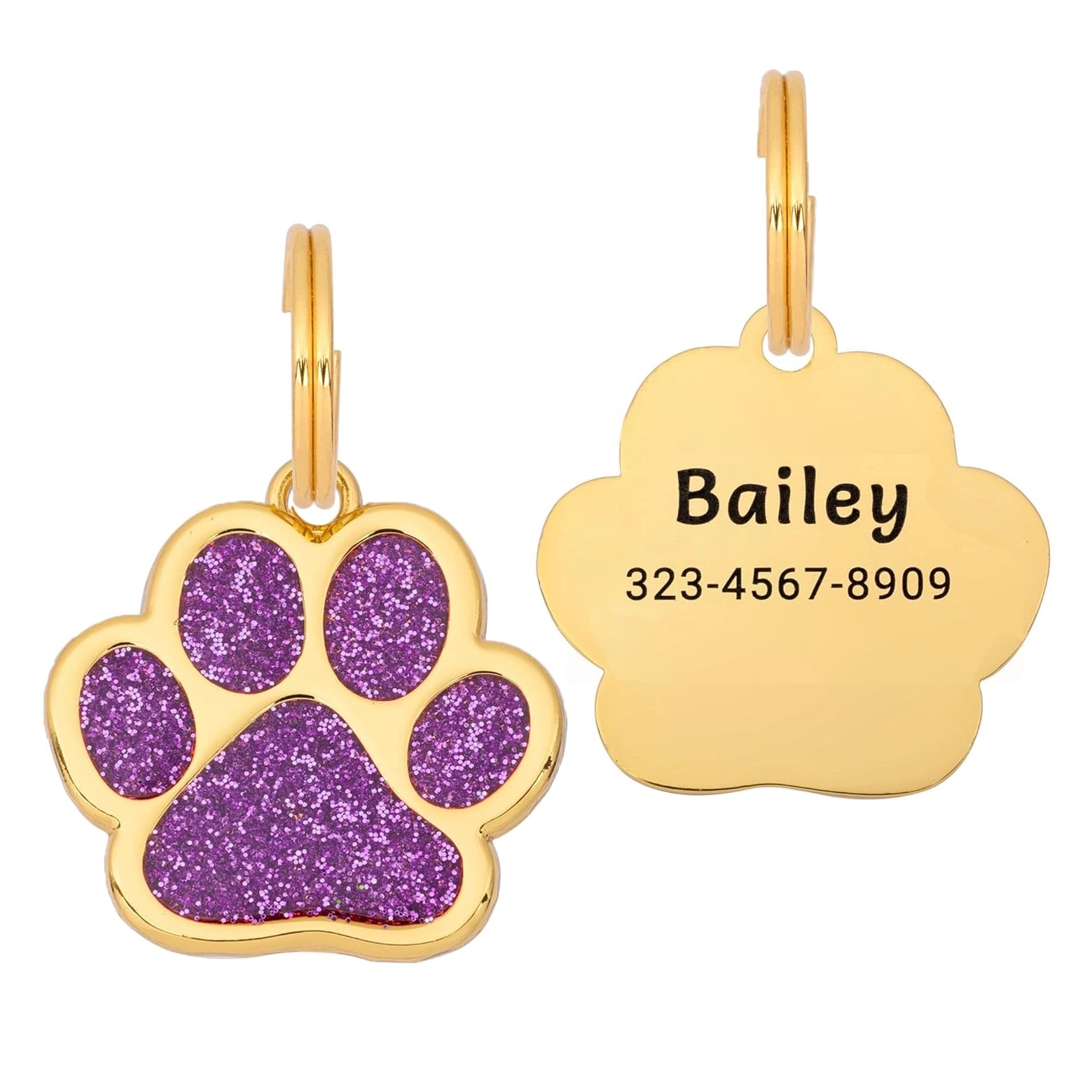 Etiqueta para perro Glitter Paw - Morado