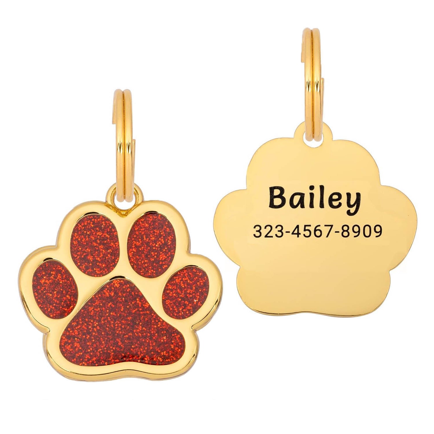 Glitter Paw Dog Tag - Rojo