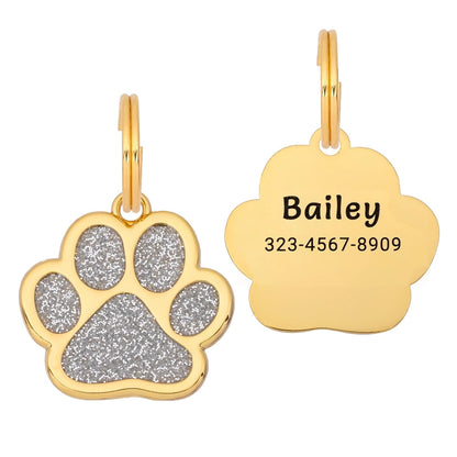 Etiqueta para perro Glitter Paw - Plata