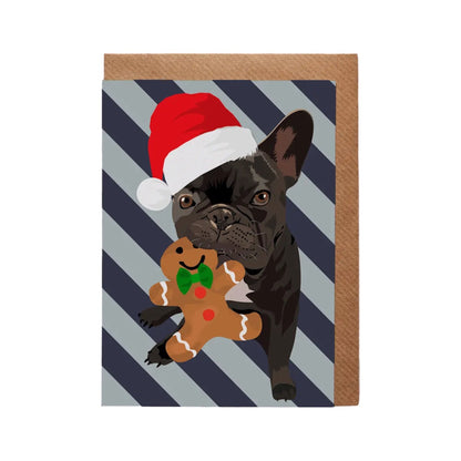 French Bulldog with Santa Hat Christmas Card