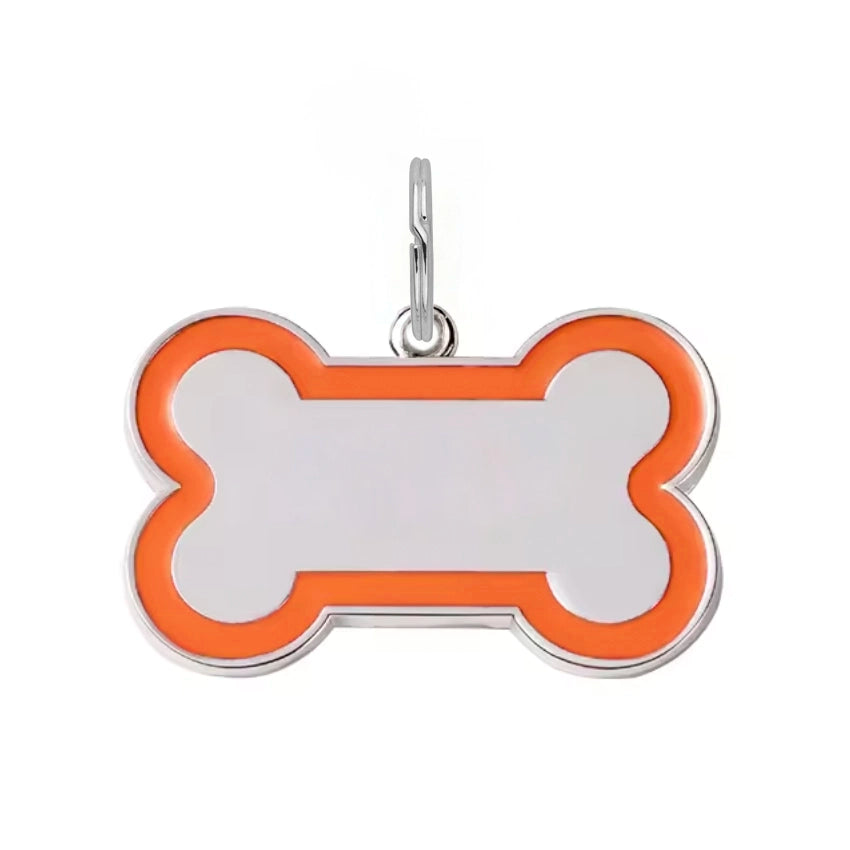 Silver Bone Dog Tag - Orange