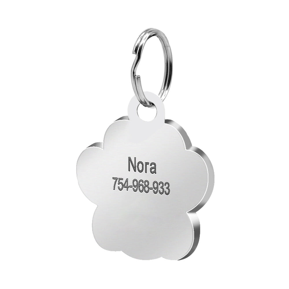 Silver Glitter Paw Dog Tag - Fuchsia