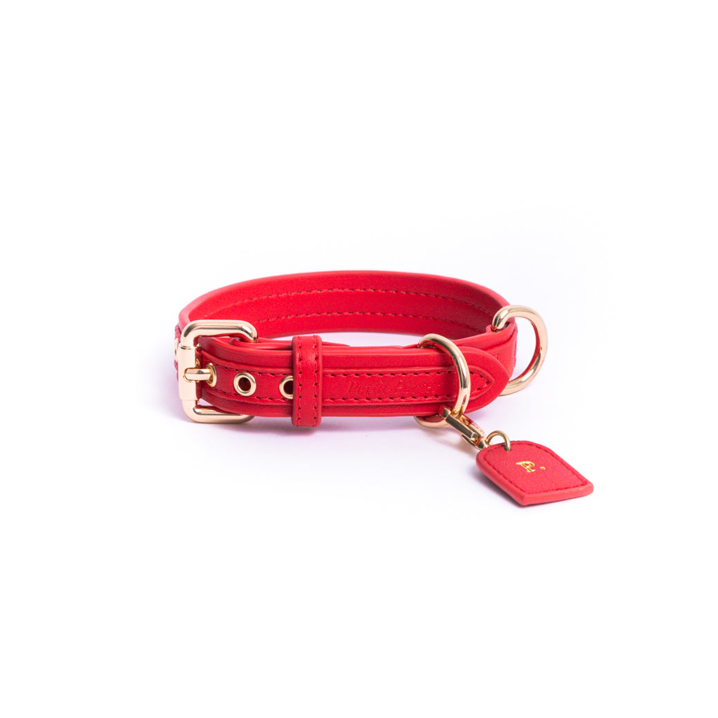 Rojo Ferrari - Collar de cuero vegano