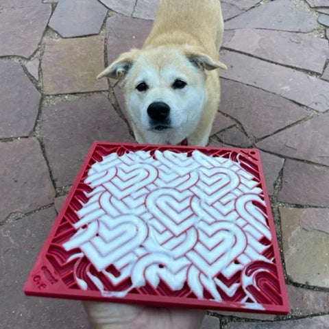 Large Enrichment Licking Mat - Love Hearts Red