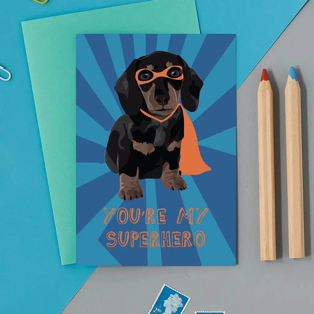 Reggie The Superhero Sausage Dog Card