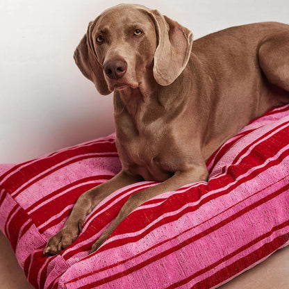 Panier à rayures pour chien - Rose/Rouge