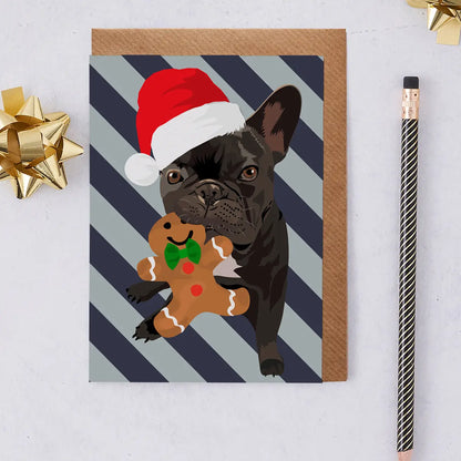 French Bulldog with Santa Hat Christmas Card