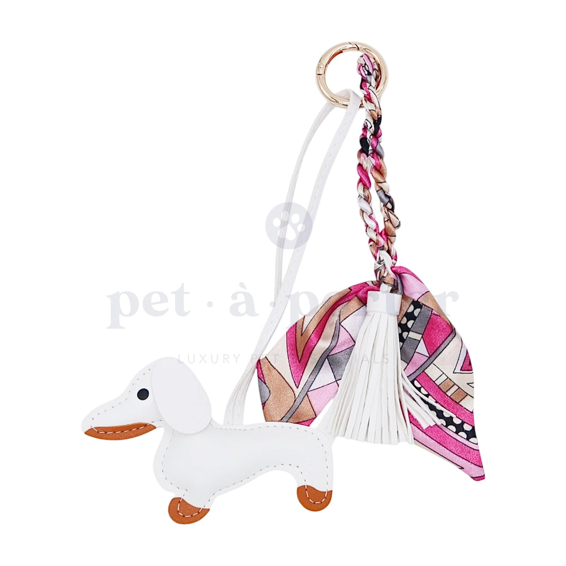 Teckel Bag Charm - White Scarf
