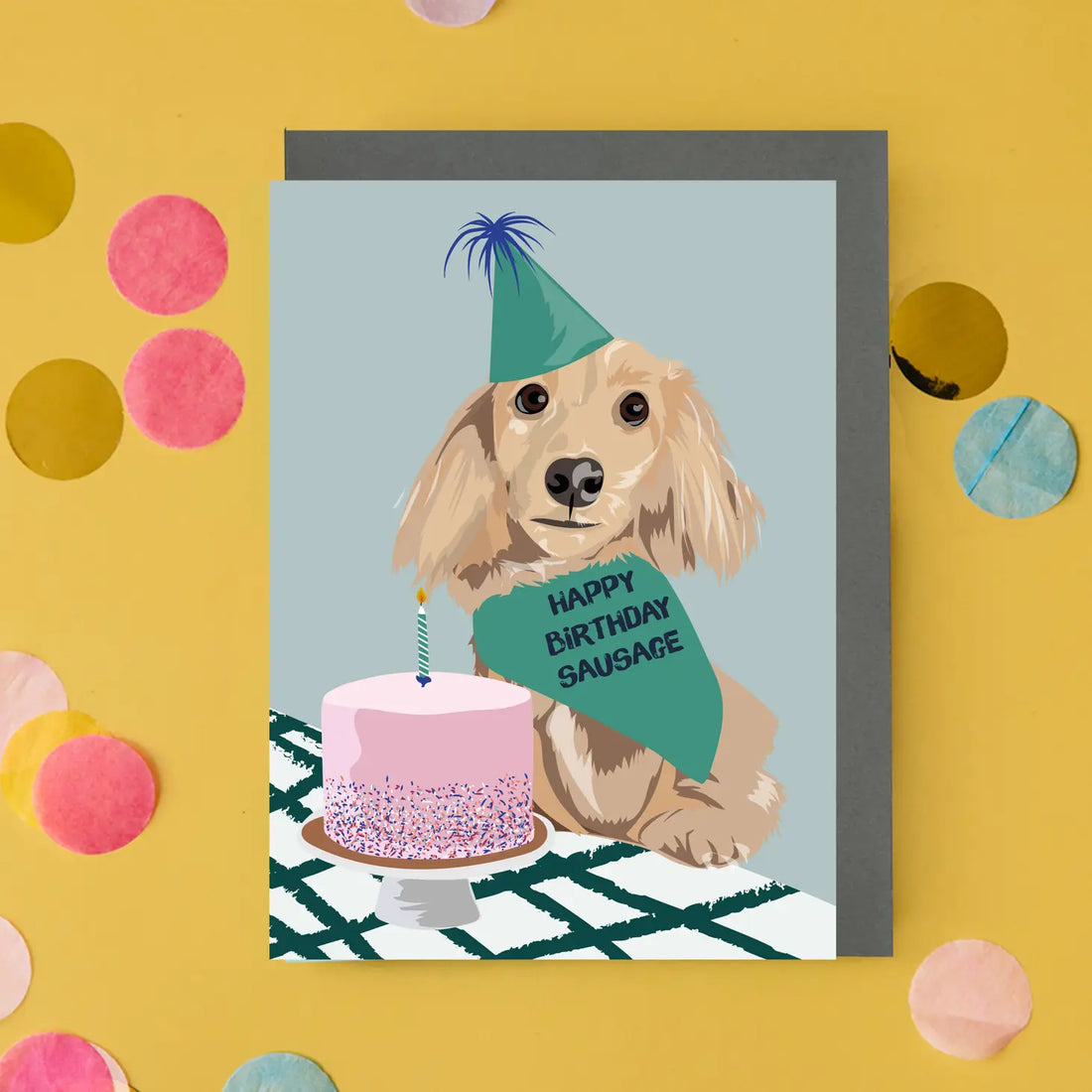 Carte d'anniversaire chien saucisse