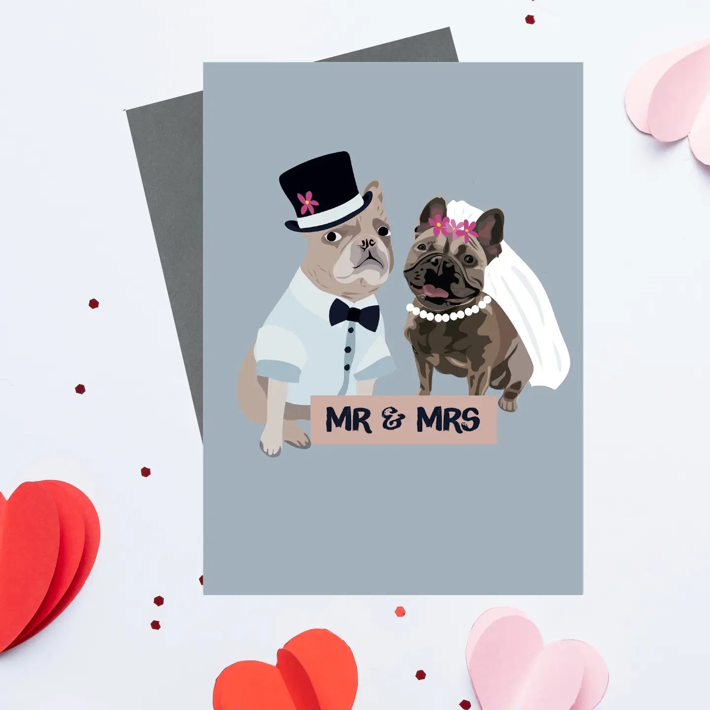 Mr and Mrs Frenchie Wedding Card