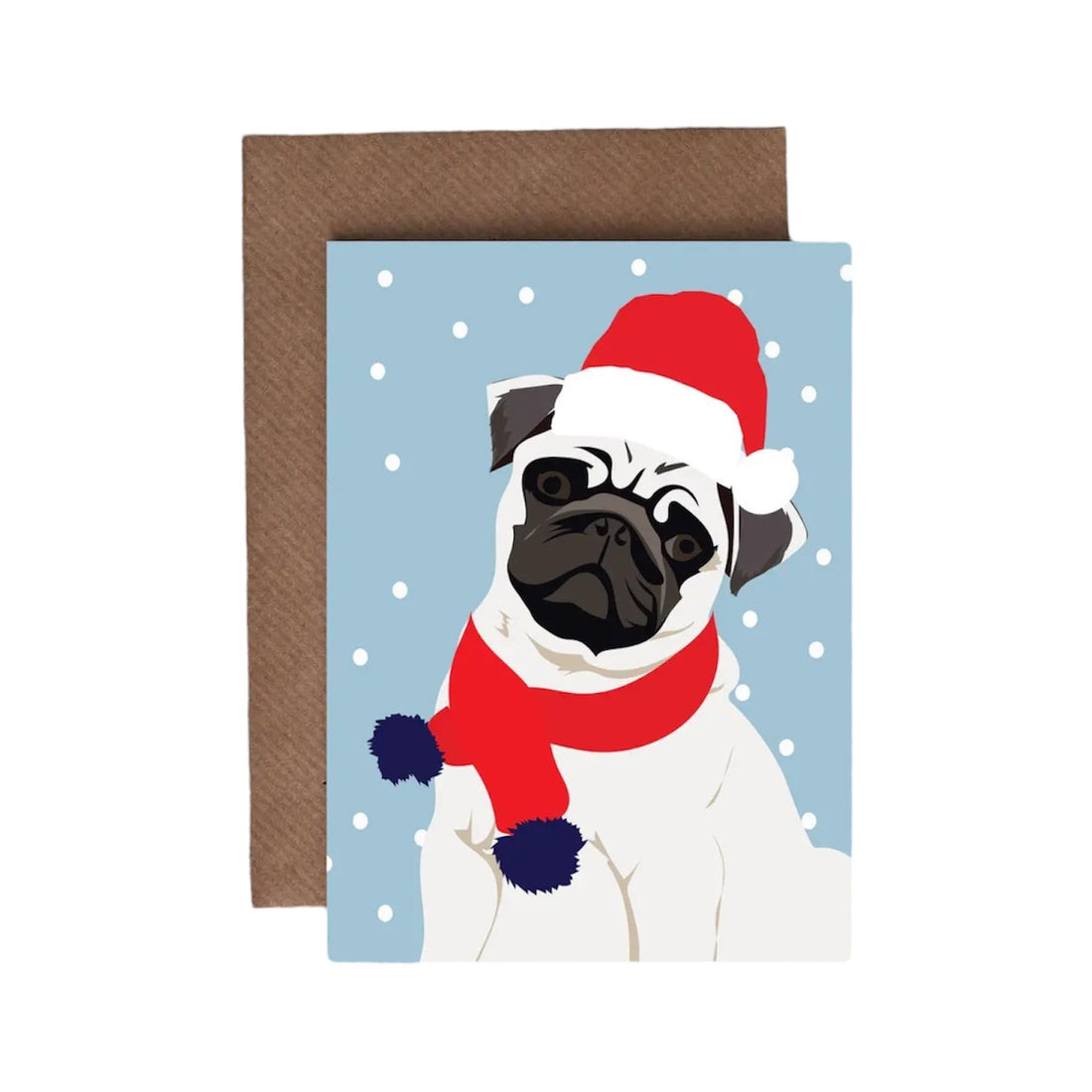 Pug Santa Hat and Scarf Christmas Card