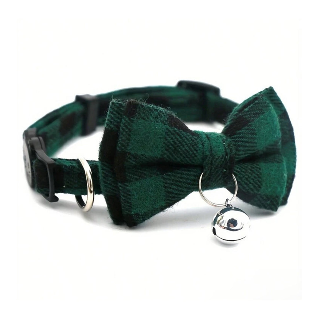 Adjustable Collar with Bell | Plaid Blue Green