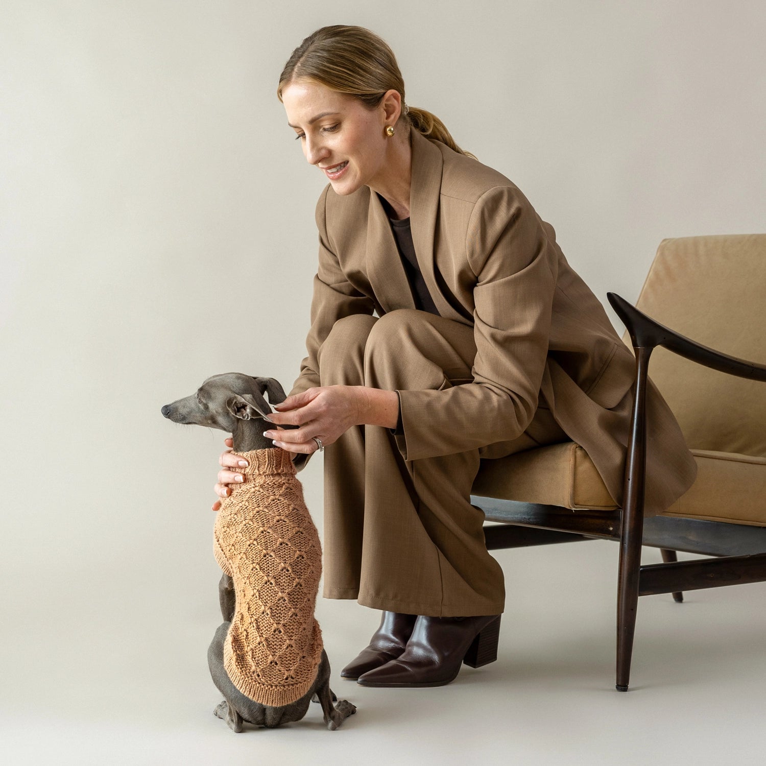 Camel Lattice Alpaca Sweater