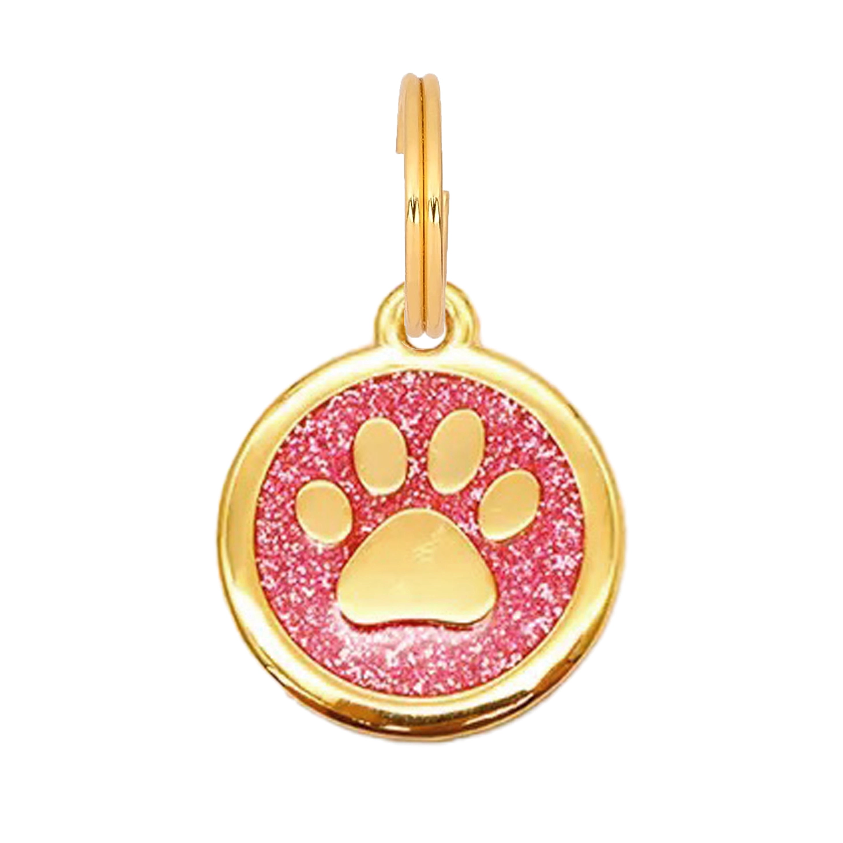 Round Glitter Paw Dog Tag - Pink