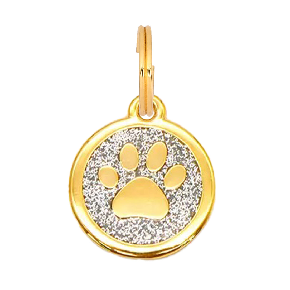 Round Glitter Paw Dog Tag - Silver