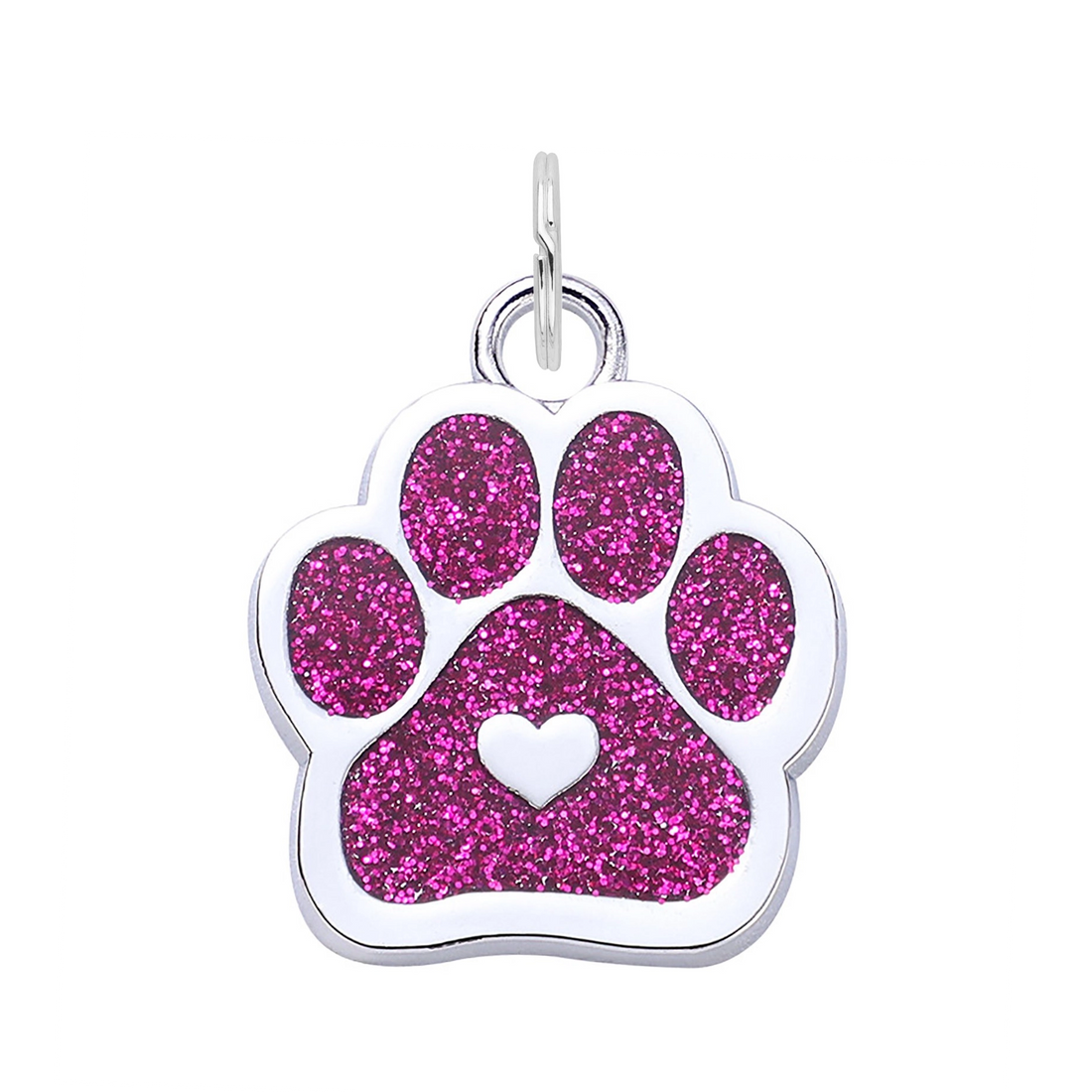 Silver Glitter Paw Dog Tag - Fuchsia